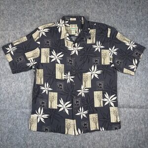 Reyn Spooner Regency 100% Silk Jacquard Hawaiian Shirt Men's Medium Black Resort